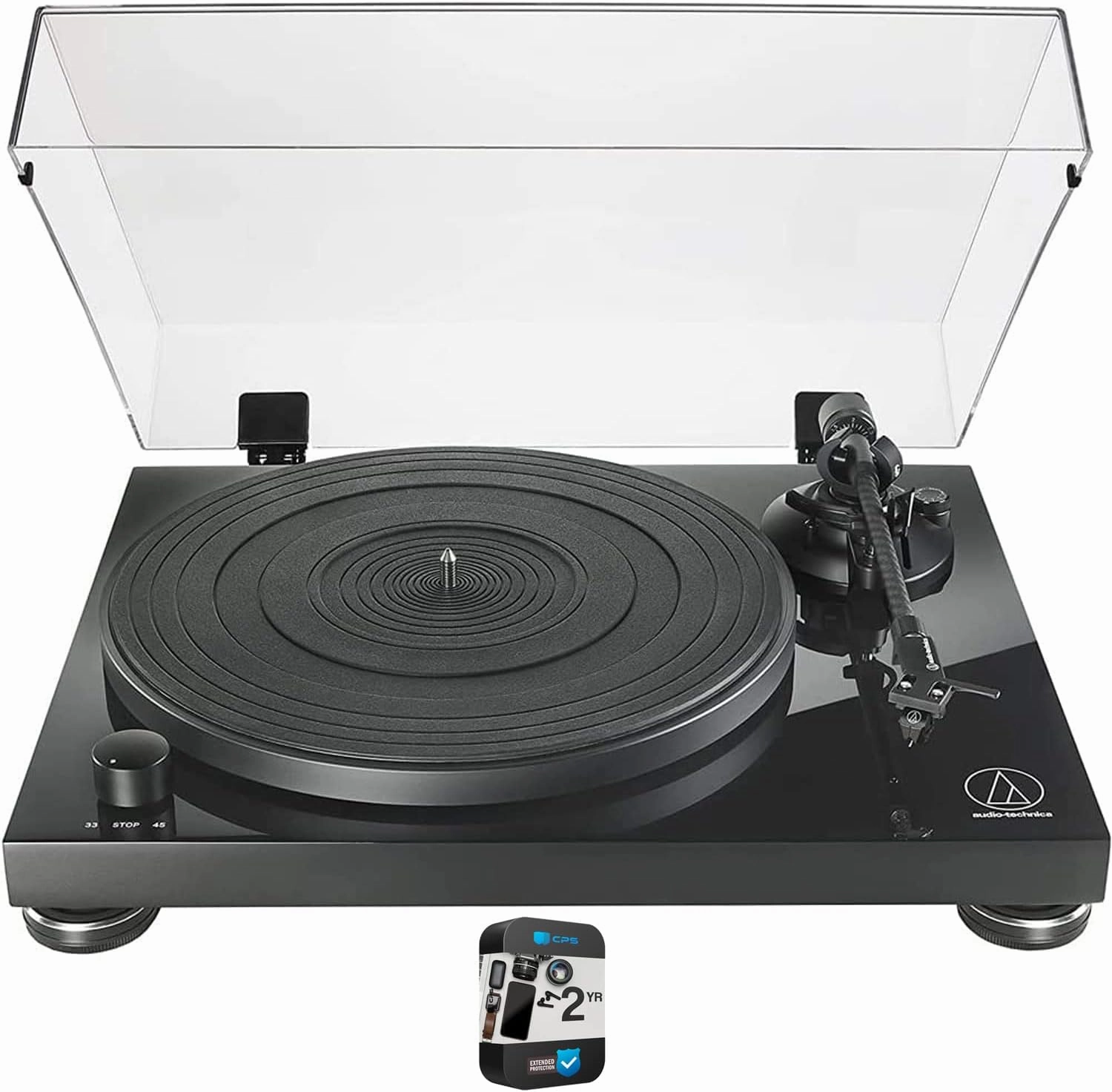 Audio-Technica AT-LPW50PB Fully Manual Belt-Drive Turntable Bundle with 2 YR CPS Enhanced Protection Pack belt-drive turntable,vinyl record player,audiophile turntable,