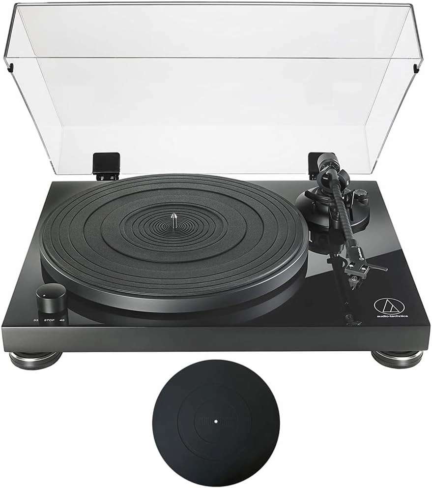 Audio-Technica AT-LPW50PB Fully Manual Belt-Drive Turntable Bundle with Deco Gear 12" Silicone Rubber Turntable Platter Mat belt-drive turntable,vinyl record player,audiophile turntable,