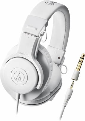 Audio-Technica ATH-M20x Professional Studio Monitor Headphones, White over-ear headphones,closed back headphones,wireless studio cans,