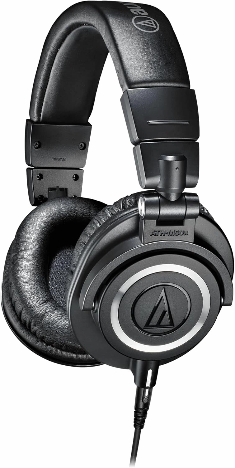 Audio Technica ATH-M50X Professional Studio Monitor Headphones Black, Bundle with Pig hog 10ft Extension Cable & Liquid Polishing Cloth with Detachable Cables