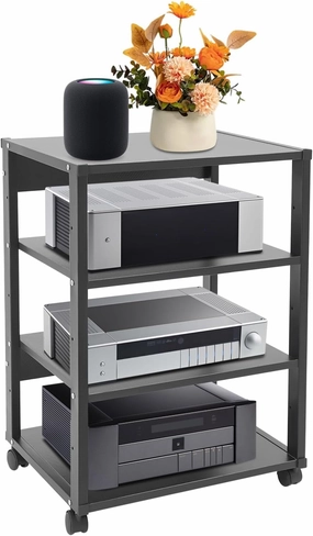 Audio-Video Media Stand Shelves, 4 Tier Stereo Racks Shelving on Wheels, Home Stereo System Entertainment Components Cabinet for Gaming, Meeting, Living, Recording Room audio rack,hi-fi component stand,media shelf,