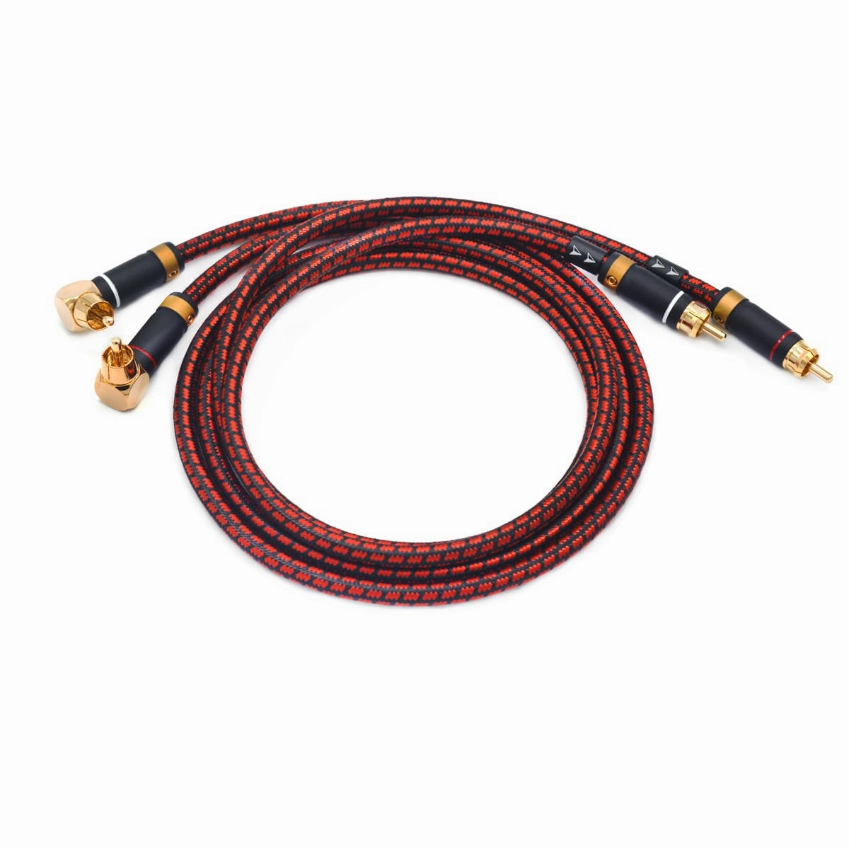 Audiophiles RCA/Phono Cable 2 RCA Male to 2 RCA Male HiFi System Interconnect Cable Braided for Home Cinema Subwoofer Amplifiers Blu-ray (Straight to Right Angle, 9.8ft/3m)