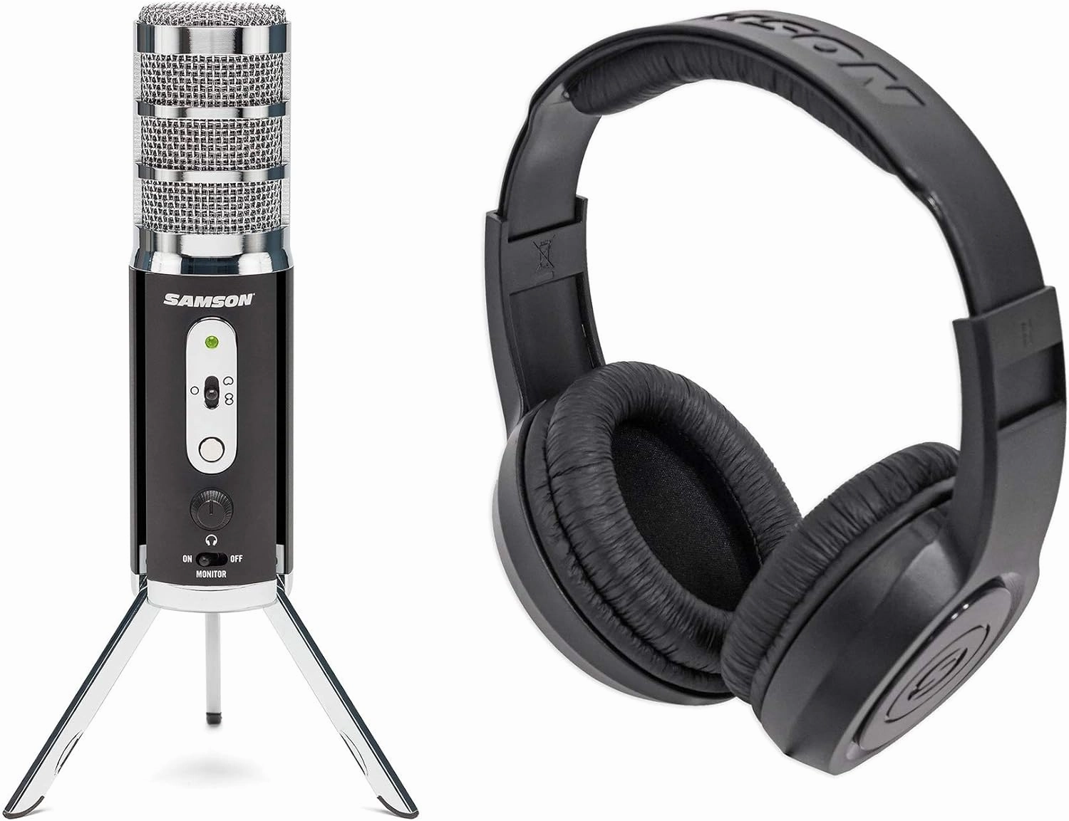 Audiosavings Bundle (1) Samson Satellite Recording USB/iOS Microphone Computer iPad iPhone Streaming Mic bundle with (1) Samson SR350 Over Ear Closed Back Studio Reference Stereo Headphones (Items 2) reference headphones,neutral sound headphones,monitor he
