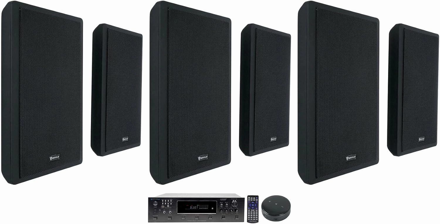 Audiosavings Bundle:(1) Technical Pro H12X500UBT 12-Speaker Home Theater Bundle with (3) Rockville RockSlim Black Home Theater Speakers & (1) Rockville Mini WiFi Music Player Audio Reciver (Items 7) home cinema system,5.1 home theater,surround sound pa