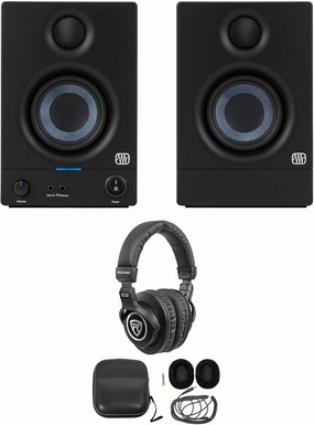 Audiosavings Bundle: (1) Pair Presonus Eris 3.5 2nd Gen 3.5" Reference Studio Monitors Speakers Bundle with (1) Rockville PRO-M50 Studio Headphones w/Detachable Coil Cable, Case (2 Items) reference headphones,neutral sound headphones,monitor headphone