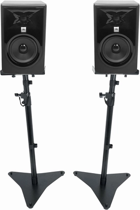 Audiosavings Bundle: (2) JBL 305PMKII 5" Powered Studio Reference Monitor Monitoring Speaker Bundle with (1) Rockville RVSM5 Pair Studio Monitor Bookshelf Speaker Stands w/Adjustable Height (3 Items) studio monitors,nearfield speakers,mixing reference