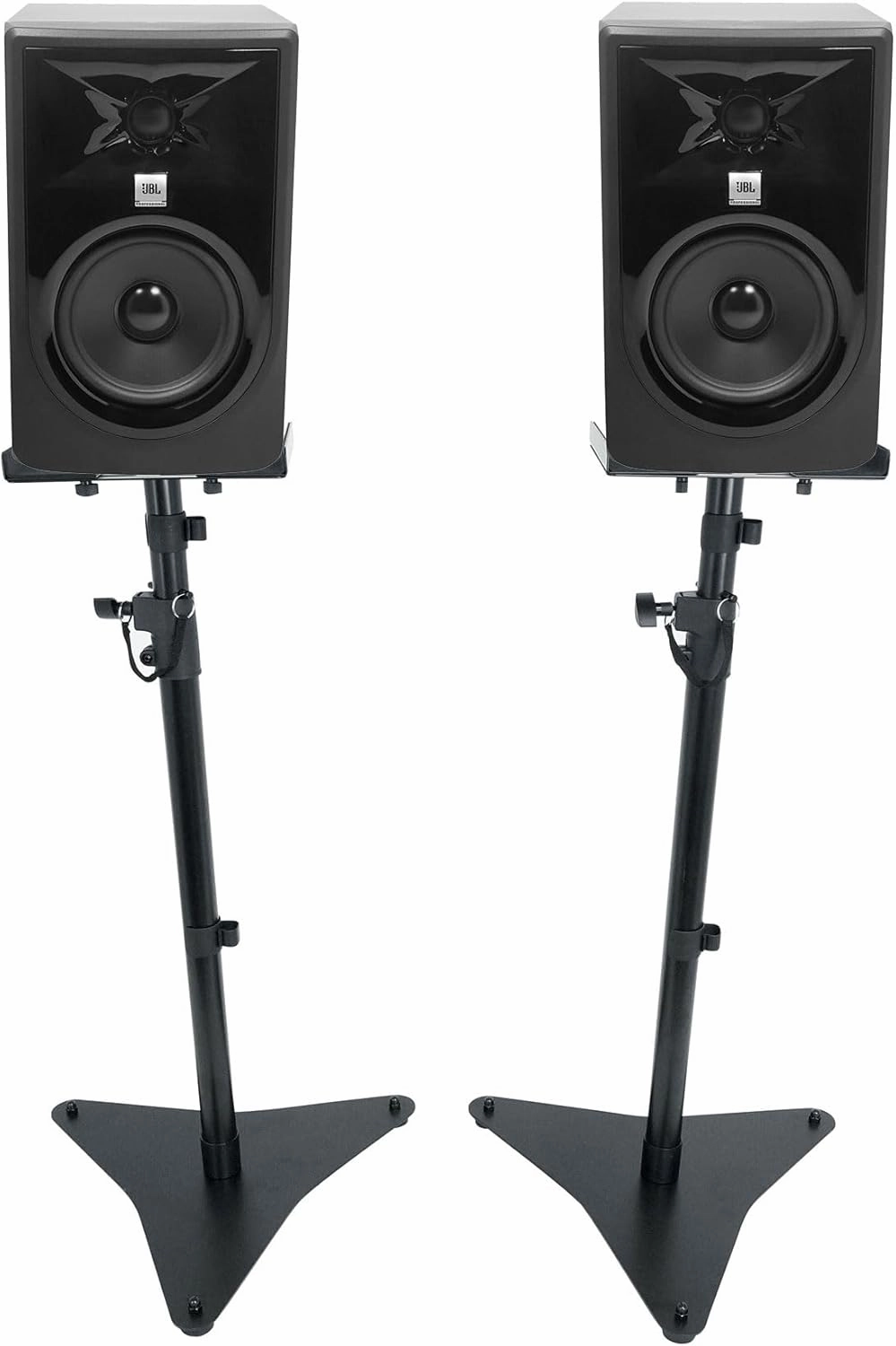 Audiosavings Bundle: (2) JBL 305PMKII 5" Powered Studio Reference Monitor Monitoring Speaker Bundle with (1) Rockville RVSM5 Pair Studio Monitor Bookshelf Speaker Stands w/Adjustable Height (3 Items) studio monitors,nearfield speakers,mixing reference