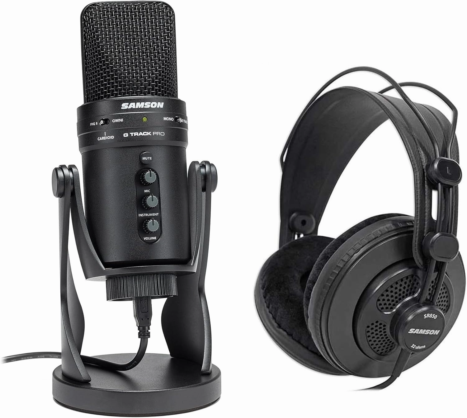 Audiosavings Bundle: G-Track Pro Studio USB Condenser Microphone Mic Built in Audio Interface Bundle with SR850 Professional Semi-Open Studio Reference Monitoring Headphones (2 Items) reference headphones,neutral sound headphones,monitor headphones,