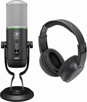 Audiosavings Bundle: Mackie Carbon USB Studio Recording Zoom Podcast Streaming Microphone Mic St& Bundle with Samson SR350 Over Ear Closed Back Studio Reference Monitoring Stereo Headphones (2 Items) reference headphones,neutral sound headphones,monito