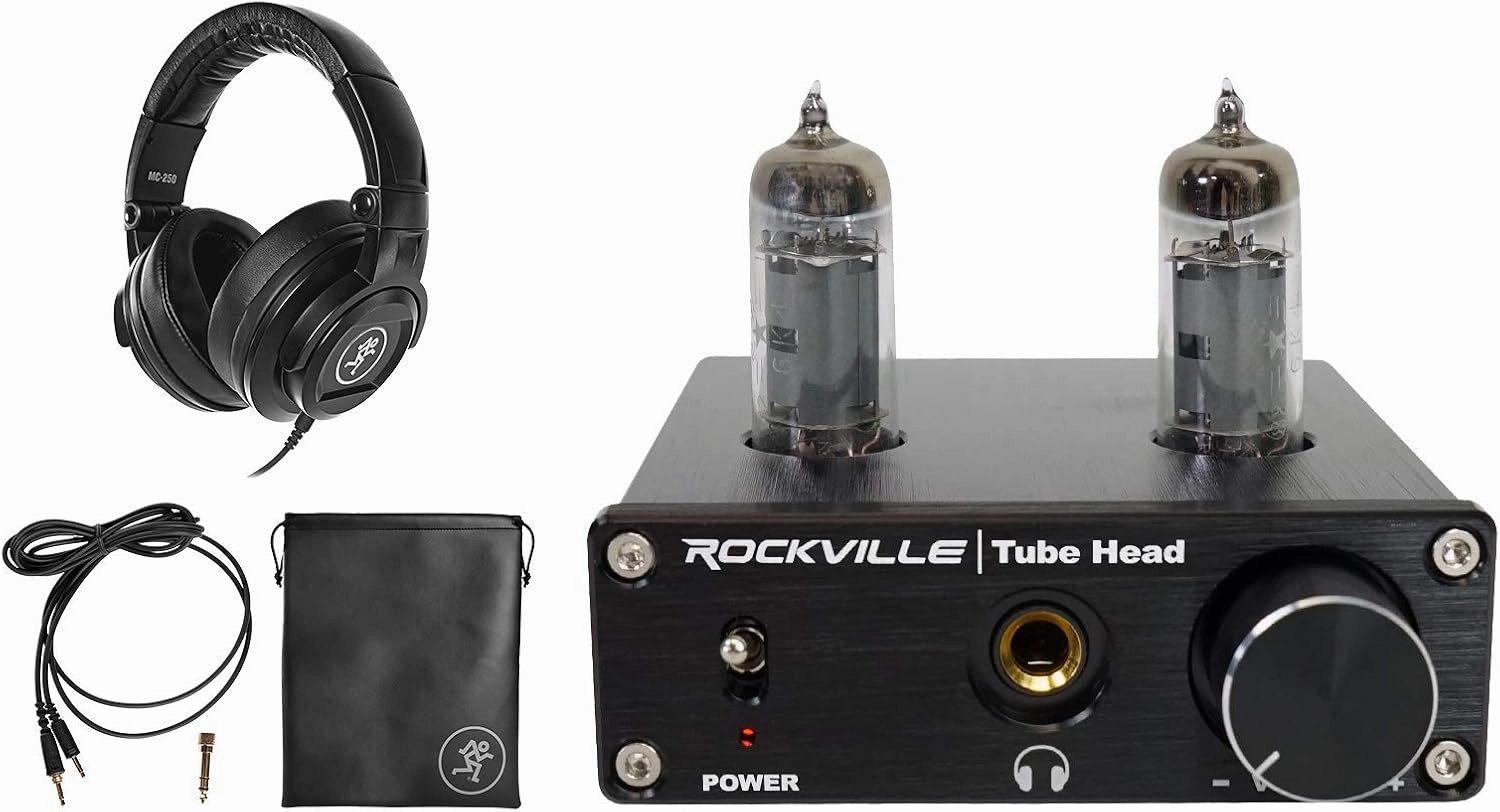 Audiosavings Bundle: Mackie MC-250 Closed-Back Studio Monitoring Reference Headphones w/50mm Drivers Bundle with Rockville TubeHead Tube Headphone Amplifier Amp (2 Items) reference headphones,neutral sound headphones,monitor headphones,