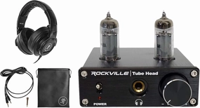 Audiosavings Bundle: Mackie MC-250 Closed-Back Studio Monitoring Reference Headphones w/50mm Drivers Bundle with Rockville TubeHead Tube Headphone Amplifier Amp (2 Items) reference headphones,neutral sound headphones,monitor headphones,