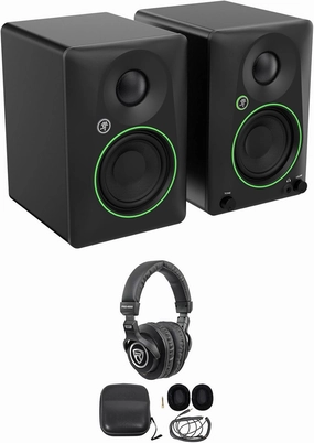 Audiosavings Bundle: Pair of Mackie CR3.5 3.5" Powered Studio Monitor Speakers with Tone Control Bundle with Rockville PRO-M50 Studio Headphones (2 Items) studio monitors,nearfield speakers,mixing reference monitors,