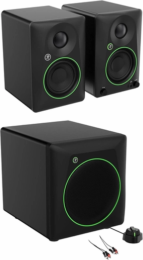 Audiosavings Bundle: Pair of Mackie CR3.5 3.5" Powered Studio Monitors Speakers Bundle with Mackie CR8SBT 8" Powered Subwoofer, Rockville RCDR10B 10' Dual RCA to Dual RCA Pro Audio Cable (3 Items) studio monitors,nearfield speakers,mixing refere