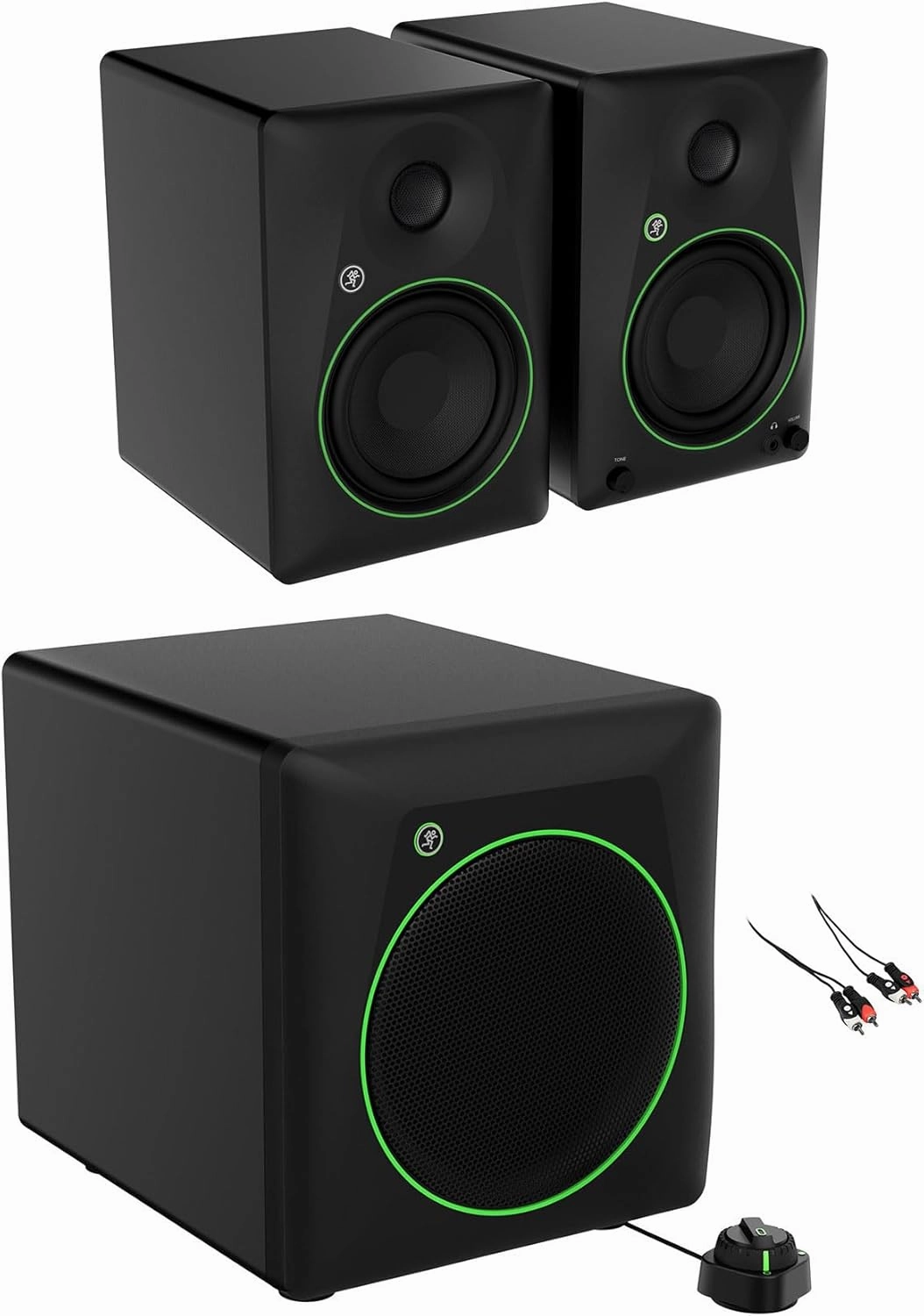 Audiosavings Bundle: Pair of Mackie CR5BT 5.25" Powered Studio Monitors Speakers Bundle with Mackie CR8SBT 8" Powered Subwoofer, Rockville RCDR10B 10' Dual RCA to Dual RCA Pro Audio Cable (3 Items) studio monitors,nearfield speakers,mixing refer