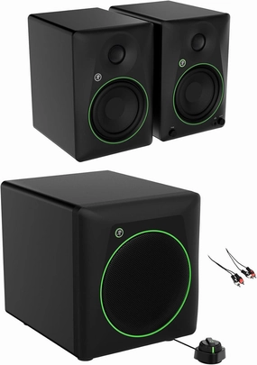 Audiosavings Bundle: Pair of Mackie CR5BT 5.25" Powered Studio Monitors Speakers Bundle with Mackie CR8SBT 8" Powered Subwoofer, Rockville RCDR10B 10' Dual RCA to Dual RCA Pro Audio Cable (3 Items) studio monitors,nearfield speakers,mixing refer