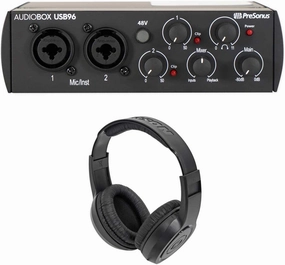 Audiosavings Bundle: PRESONUS AUDIOBOX 96 Black 2x2 Audio Recording USB Interface 25th Anniversary Bundle with Samson SR350 Over Ear Closed Back Studio Reference Stereo Headphones (2 Items) reference headphones,neutral sound headphones,monitor headphones,