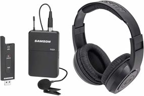 Audiosavings Bundle: Stage XPD2 Wireless Live Stream Podcast Broadcast Lavalier Microphone Mic Bundle with SR350 Over Ear Closed Back Studio Reference Monitoring Stereo Headphones (2 Items) reference headphones,neutral sound headphones,monitor headphones,