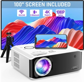 AuKing Projector, 2025 Upgraded Electric-keystone Projector, Full HD 1080P Home Theater Video Projector, Compatible with HDMI/USB/AV/Smartphone/TV Box/Laptop home cinema system,5.1 home theater,surround sound package,