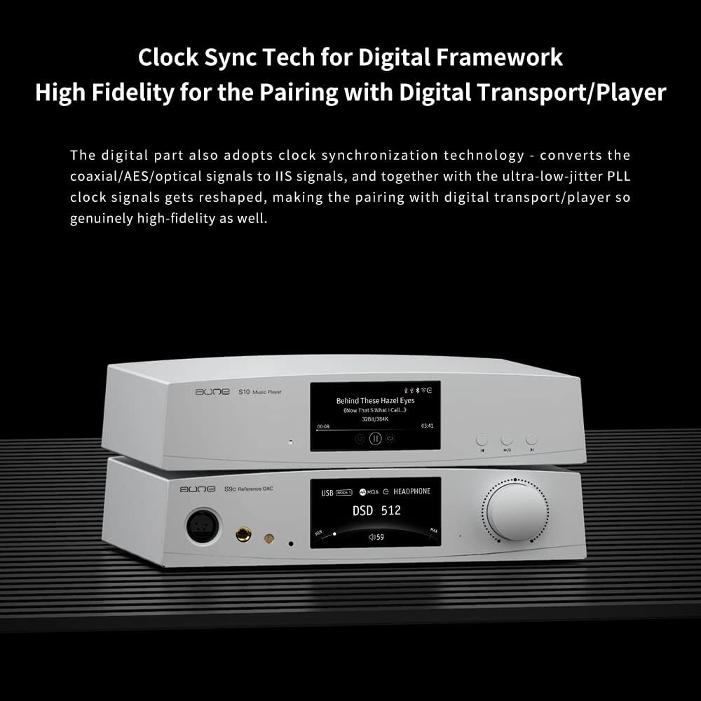 aune S9c Pro DAC with Headphone Amp,10MHz Clock Input, 32bit/768kHz/DSD512/MQA,Dual-DAC Chip, 6.35/XLR/4.4 Jack, PLL/Clock Sync Tech/Twin JFET, Bluetooth AAC/LDAC/aptX HD (Black Bluetooth)