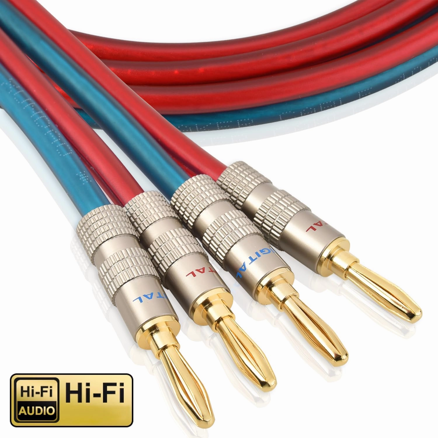 AutCreation Speaker Cable Wire with Banana Plugs,14AWG HiFi Pure Copper Speaker Cable Wire,99.9% OFC Copper,Gold-Plated Banana Tip Plugs,Red/Blue (3M(9.8ft))