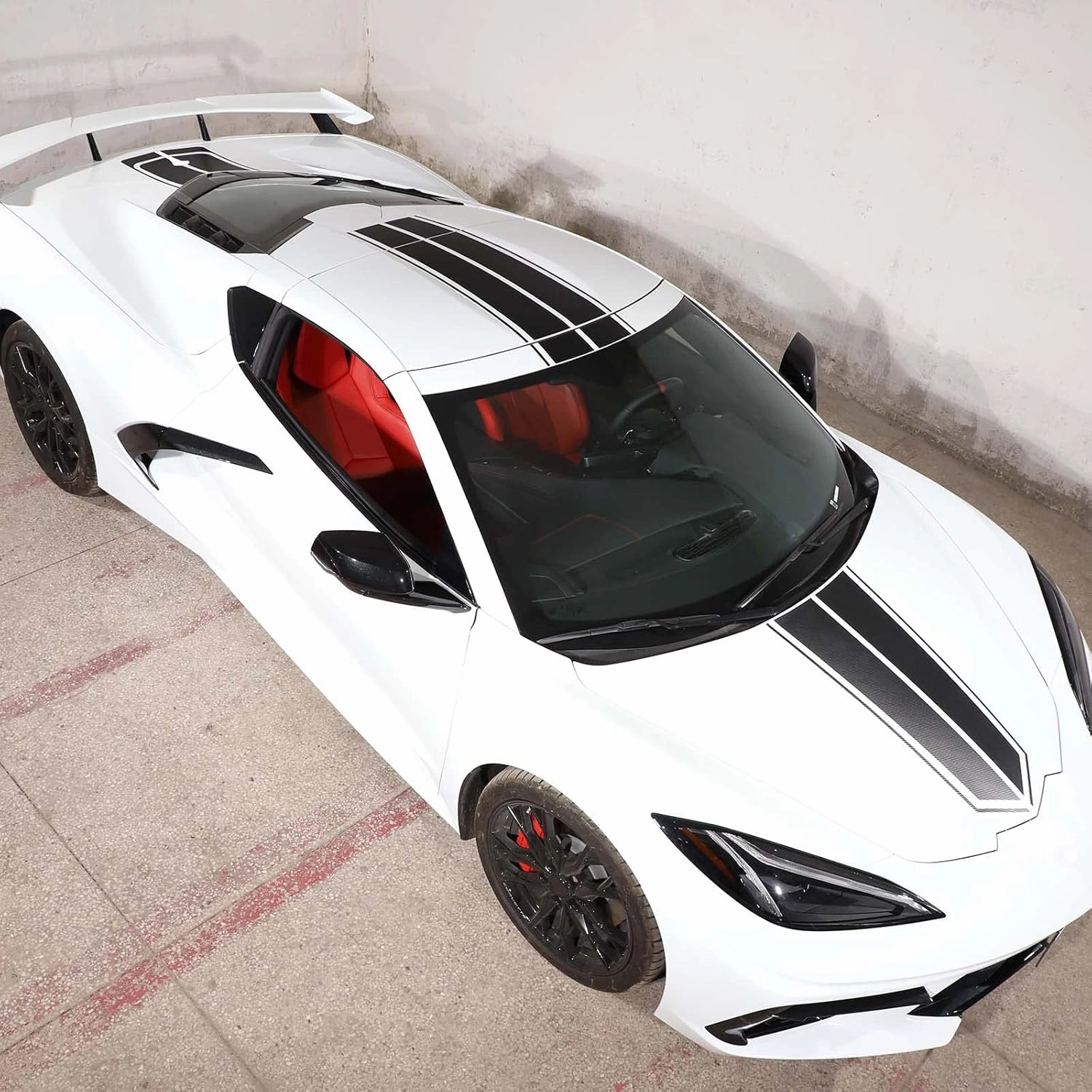 Auto Racing Body Stripe Decal Compatible with Chevrolet Corvette C8 2020-2023, Car Hood Stripe Vinyl Sticker, Full Body Race Stripes C8 Sticker Accessories (Carbon Fiber Pattern)