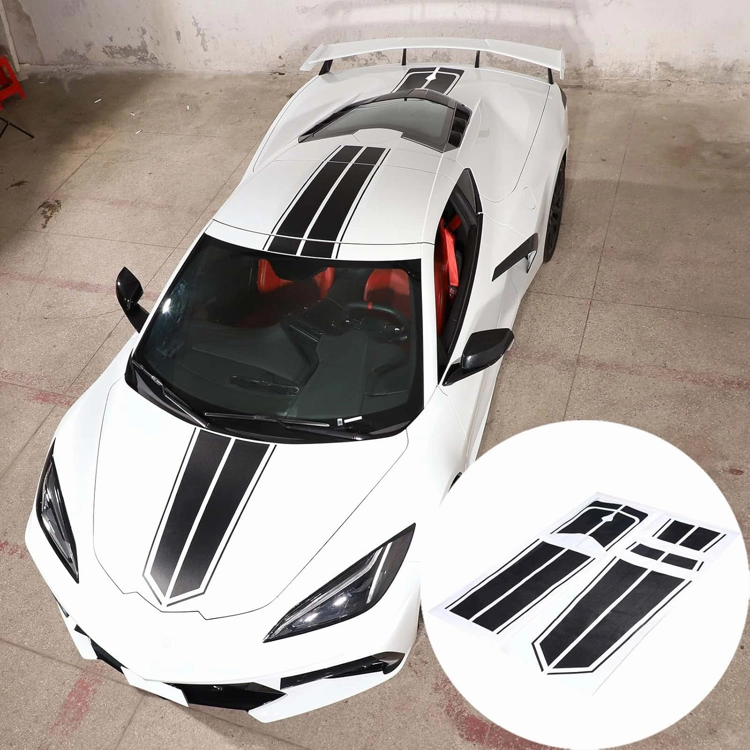 Auto Racing Body Stripe Decal Compatible with Chevrolet Corvette C8 2020-2023, Car Hood Stripe Vinyl Sticker, Full Body Race Stripes C8 Sticker Accessories (Carbon Fiber Pattern) vinyl accessories,turntable parts,record player tools,