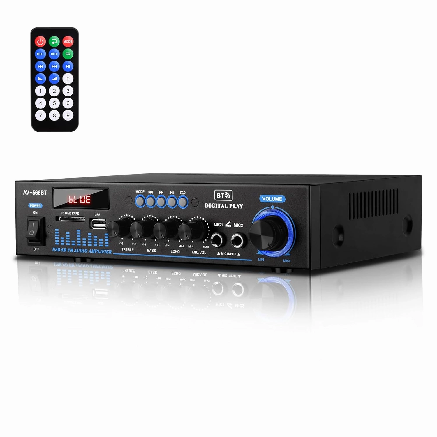 AV-568 Stereo Home Audio Amplifier, 300W Max Power Theater Amplifier with Bluetooth, USB, SD, AUX, FM for Studio, Karaoke AV receiver,surround receiver,home theater amplifier,