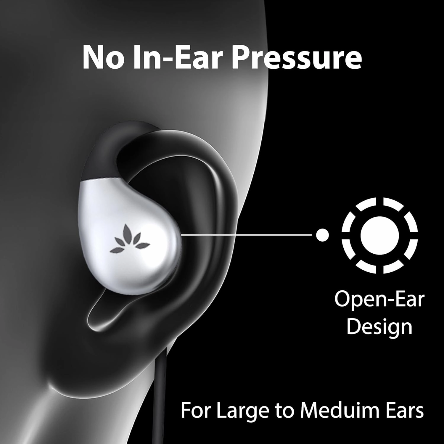 Avantree Resolve (Large)  Wired Open-Ear Earbuds w/Mic & Over-Ear Hook, for Seniors & Men w/Large Ears, Great for Office, Outdoor & Home, 3.5mm AUX