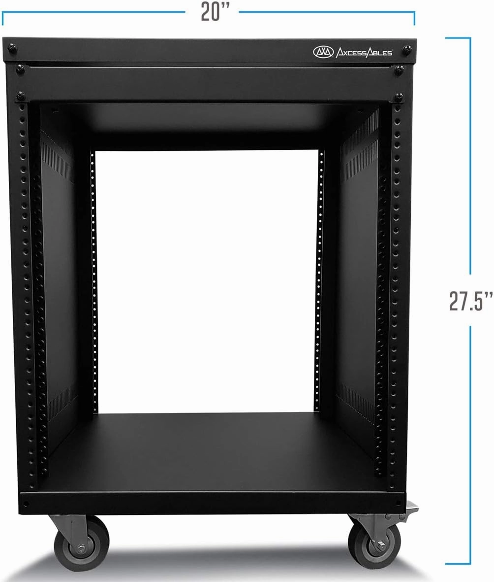 AxcessAbles 12U AV Rack Stand | 12 Space Component Cabinet | Removable Side Panels for Open-Frame | 550lb Capacity Four Post Network Server Case | 19-Inch Rack-mountable Cabinet (RK12U)