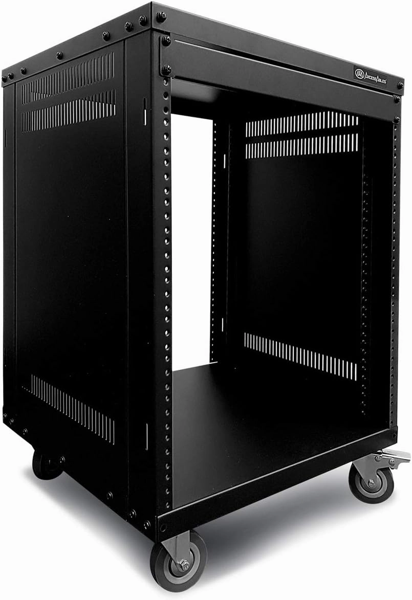 AxcessAbles 12U AV Rack Stand | 12 Space Component Cabinet | Removable Side Panels for Open-Frame | 550lb Capacity Four Post Network Server Case | 19-Inch Rack-mountable Cabinet (RK12U) audio rack,hi-fi component stand,media shelf,