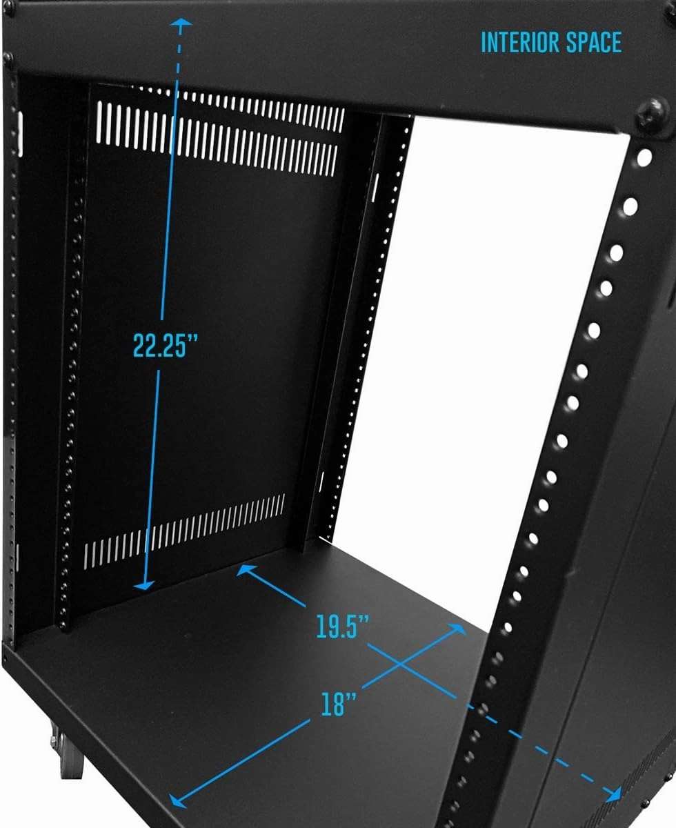 AxcessAbles 12U AV Rack Stand | 12 Space Component Cabinet | Removable Side Panels for Open-Frame | 550lb Capacity Four Post Network Server Case | 19-Inch Rack-mountable Cabinet (RK12U)