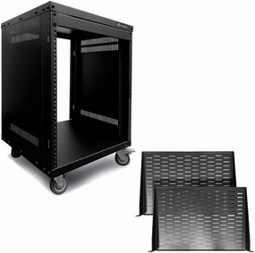 AxcessAbles 12U AV Rack Stand with 1U Vented Server Rack Shelf | 19-Inch Rack-mountable Cabinet and 1U Universal Rack Shelf with 12" Deep Protective Edges music server,hi-fi media server,digital audio storage,
