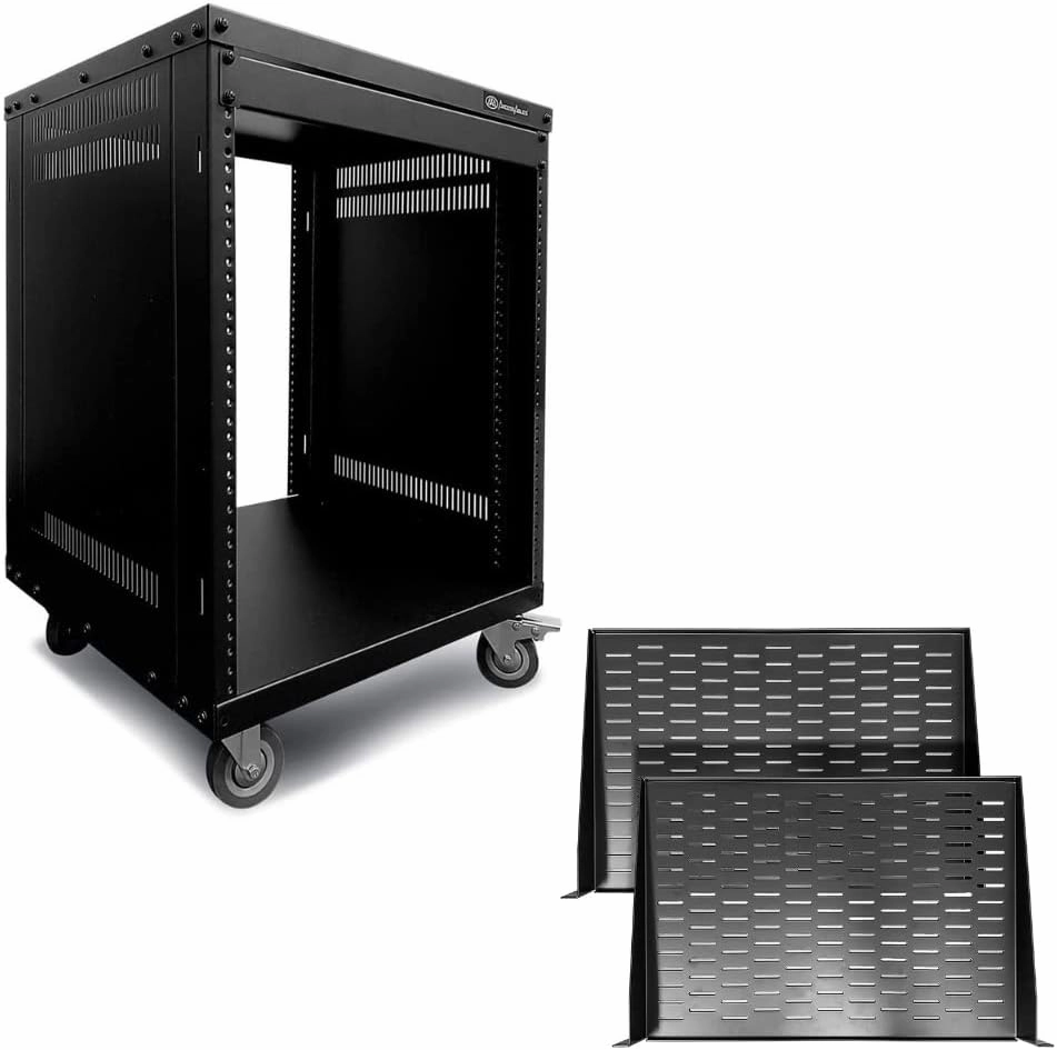 AxcessAbles 12U AV Rack Stand with 1U Vented Server Rack Shelf | 19-Inch Rack-mountable Cabinet and 1U Universal Rack Shelf with 12" Deep Protective Edges music server,hi-fi media server,digital audio storage,
