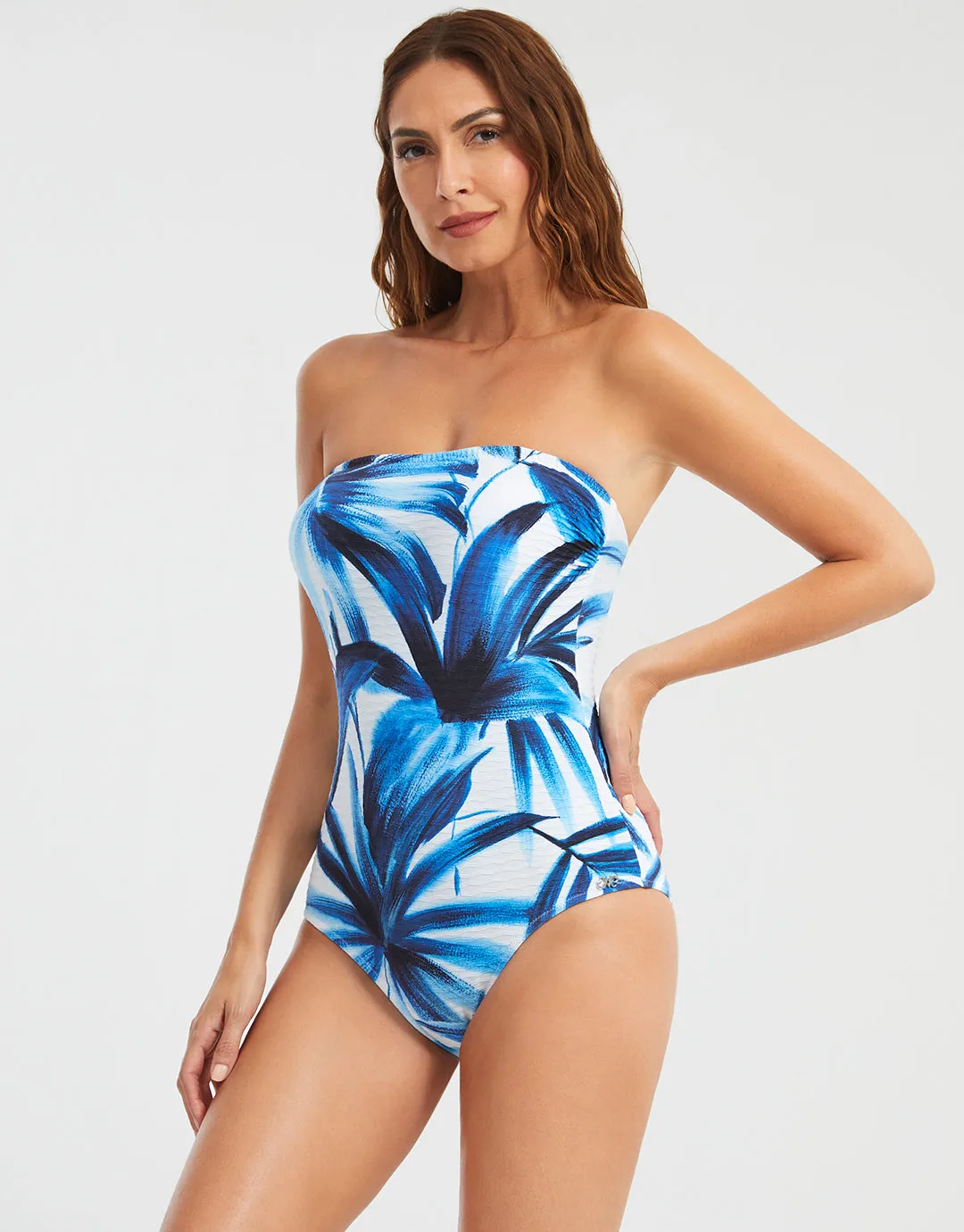 Azura Bandeau Swimsuit - Blue and White