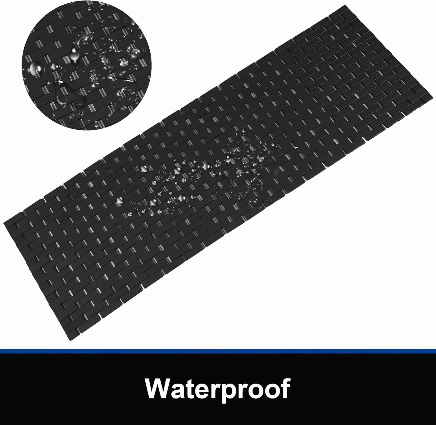 Bambo Bath Mat Bathroom Runner Long Large Rugs Floor Wood Shower Bathtub Waterproof Non Slip Accessories 16x48 Inch Easy to Clean,Black,1 pc