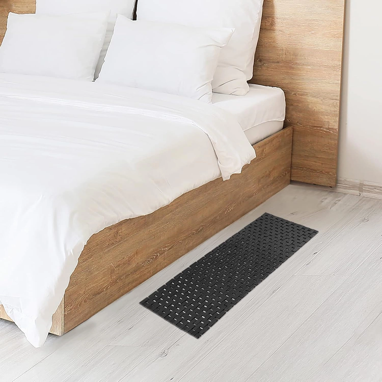 Bambo Bath Mat Bathroom Runner Long Large Rugs Floor Wood Shower Bathtub Waterproof Non Slip Accessories 16x48 Inch Easy to Clean,Black,1 pc