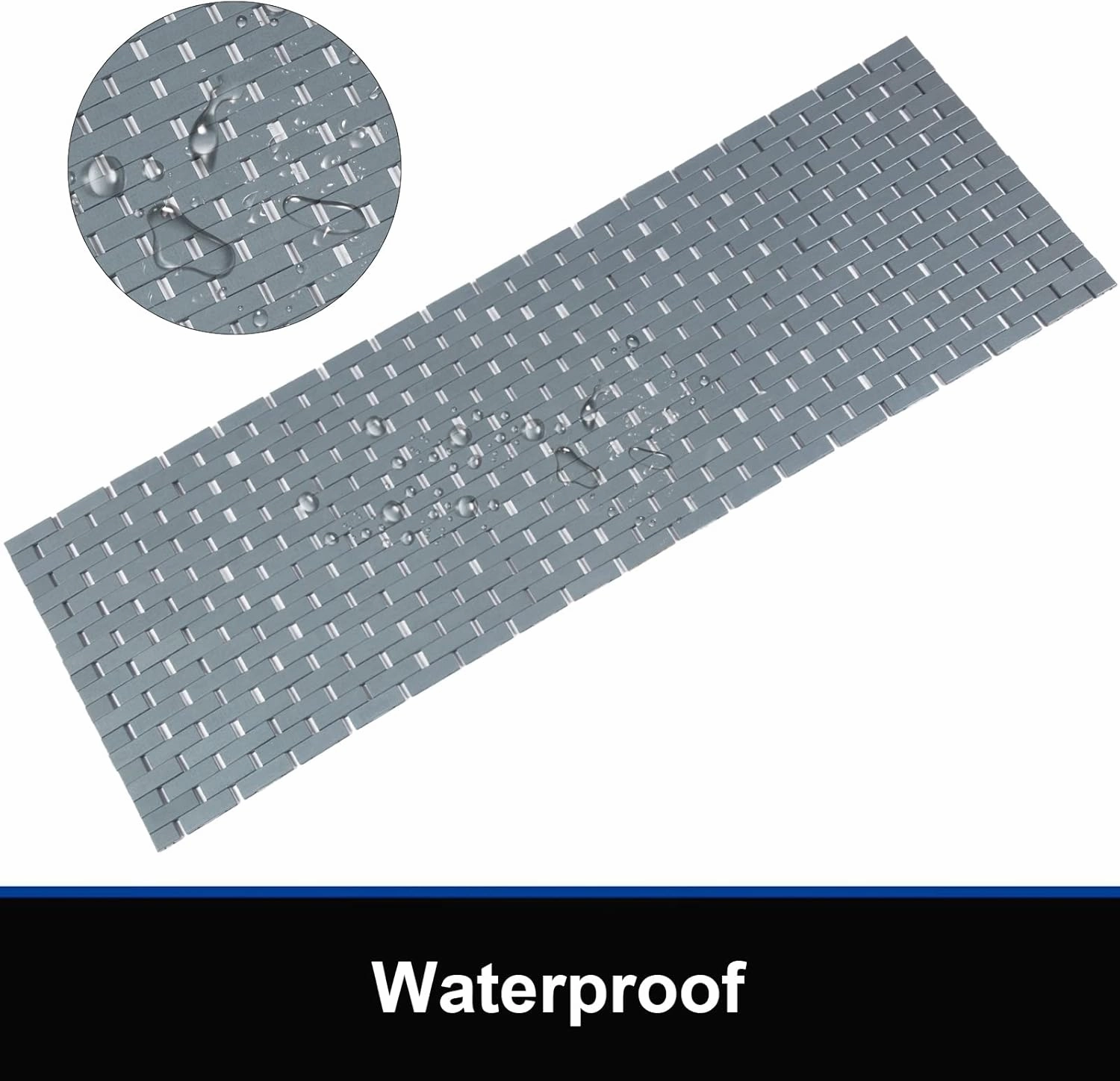 Bambo Bath Mat Bathroom Runner Long Large Rugs Floor Wood Shower Bathtub Waterproof Non Slip Accessories 16x48 Inch Easy to Clean, Grey,1 pc