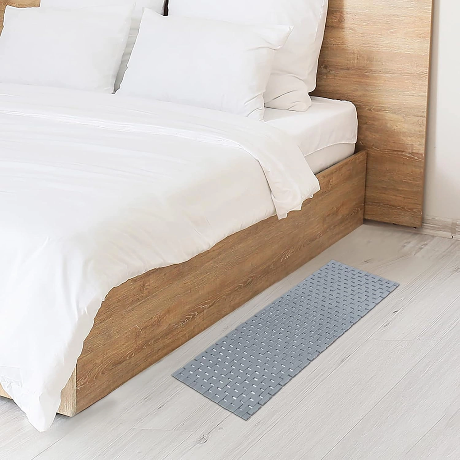 Bambo Bath Mat Bathroom Runner Long Large Rugs Floor Wood Shower Bathtub Waterproof Non Slip Accessories 16x48 Inch Easy to Clean, Grey,1 pc