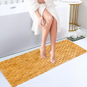 Bambo Bath Mat Bathroom Runner Long Large Rugs Floor Wood Shower Bathtub Waterproof Non Slip Accessories 16x48 Inch Easy to Clean, Natural, 1 pc vinyl accessories,turntable parts,record player tools,