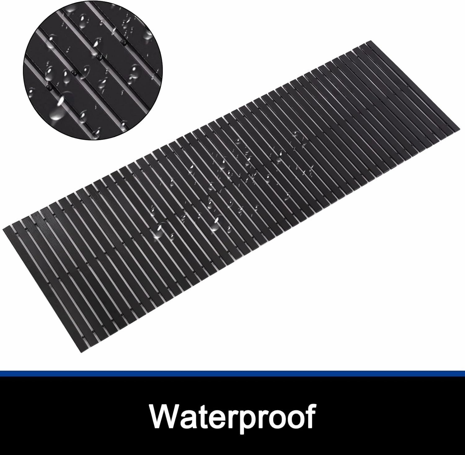 Bamboo Bath Mat Bathroom Runner Long Large Rugs Floor Wood Shower Bathtub Waterproof Non Slip Accessories 16x48 Inch Easy to Clean, Black Bamboo, 1 pc