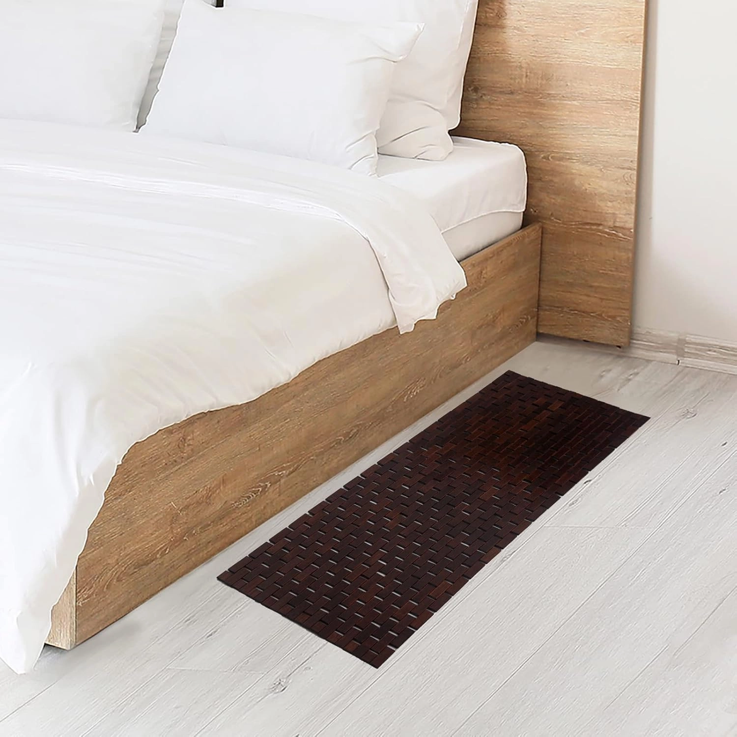 Bamboo Bath Mat Bathroom Runner Long Large Rugs Floor Wood Shower Bathtub Waterproof Non Slip Accessories 16x48 Inch Easy to Clean, Brown, 1 pc