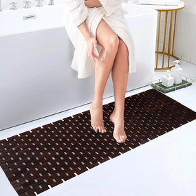 Bamboo Bath Mat Bathroom Runner Long Large Rugs Floor Wood Shower Bathtub Waterproof Non Slip Accessories 16x48 Inch Easy to Clean, Brown, 1 pc vinyl accessories,turntable parts,record player tools,