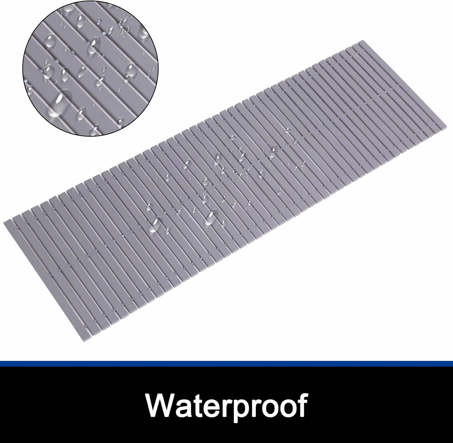 Bamboo Bath Mat Bathroom Runner Long Large Rugs Floor Wood Shower Bathtub Waterproof Non Slip Accessories 16x48 Inch Easy to Clean, Grey Bamboo, 1 pc