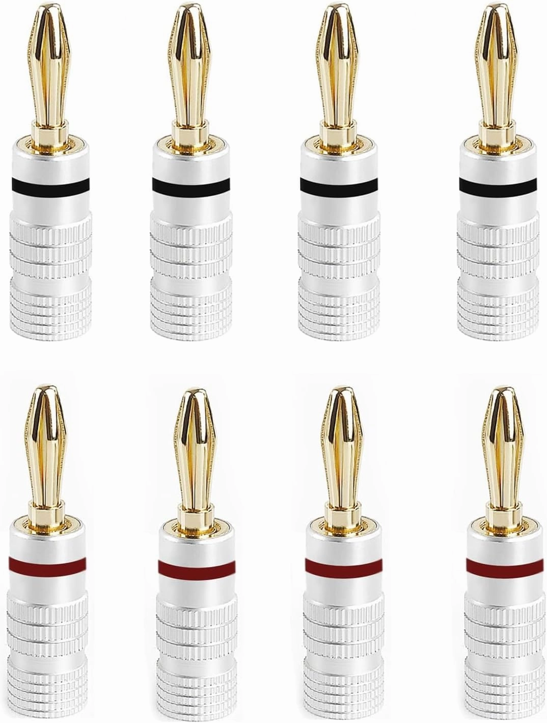 Banana Plugs 24K Gold Plated Connectors 12-18 AWG Gauge Size 4mm for Speaker Wire Wall Plate,Home Theater, Audio/Video Receiver, Amplifiers and Sound Systems (4 Pairs/8pcs) home cinema system,5.1 home theater,surround sound package,