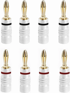 Banana Plugs 24K Gold Plated Connectors 12-18 AWG Gauge Size 4mm for Speaker Wire Wall Plate,Home Theater, Audio/Video Receiver, Amplifiers and Sound Systems (4 Pairs/8pcs) home cinema system,5.1 home theater,surround sound package,