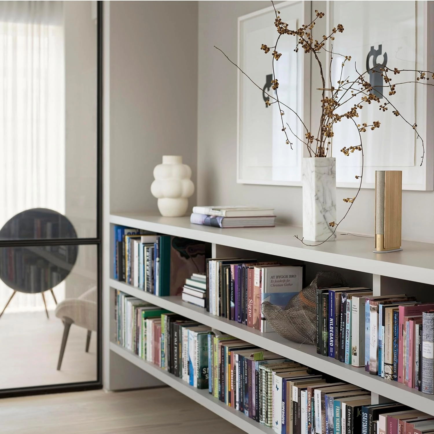 Bang & Olufsen Beosound Emerge Bookshelf Wi-Fi Speaker, Gold Tone/Light Oak