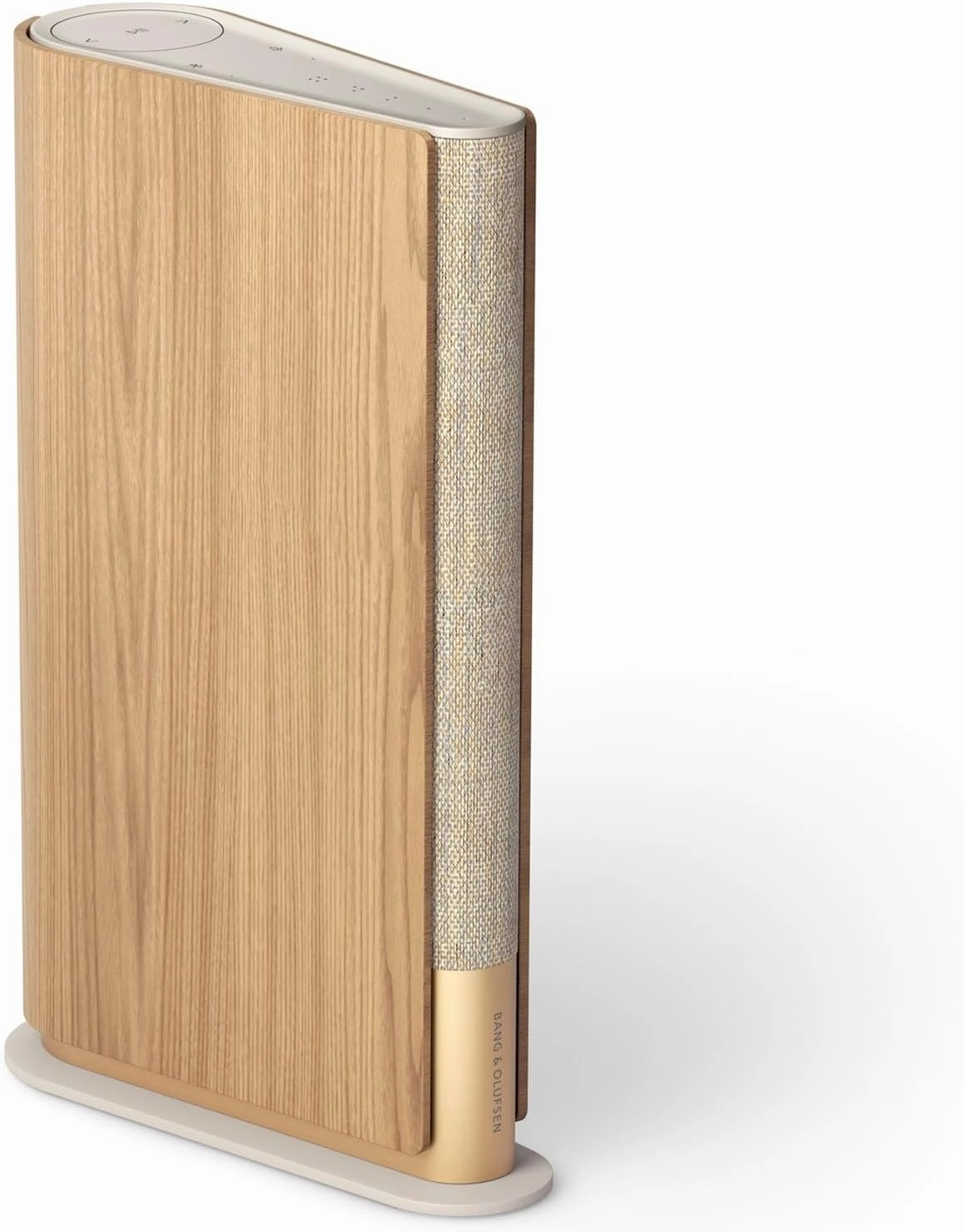 Bang & Olufsen Beosound Emerge Bookshelf Wi-Fi Speaker, Gold Tone/Light Oak bookshelf speakers,compact stereo speakers,hi-fi shelf speakers,