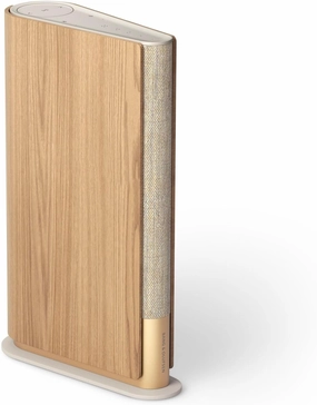 Bang & Olufsen Beosound Emerge Bookshelf Wi-Fi Speaker, Gold Tone/Light Oak bookshelf speakers,compact stereo speakers,hi-fi shelf speakers,