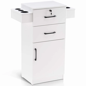 BarberPub 38"x18"x14" Locking Beauty Salon Storage Cabinet, Barber Styling Station with Nylon Hair Dryer Holder, Barber Shop Stylist Equipment with Drawers 2021 (White) equipment cabinet,AV gear cabinet,component enclosure,
