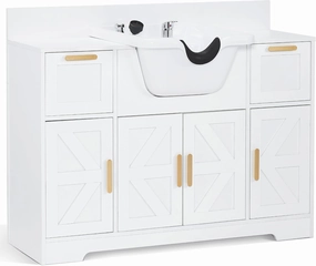 BarberPub Portable Shampoo Station, Shampoo Bowl with Cabinet & Drawer, Salon Geometric Finish Station with Sprayer Faucet, Barber Storage Equipment with Hair Wash Backwash Sink 3439 (All White) equipment cabinet,AV gear cabinet,component enclosure,